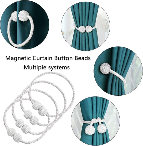 Hvite 4 STK Gardinholdere, Magnetiske Gardinholdere, Magn