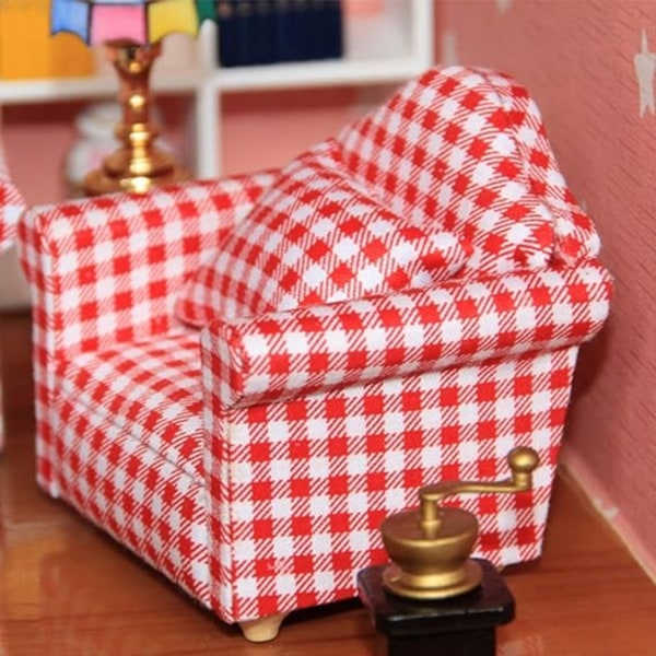 Mini Enkelt Sofa med Pute - for Stue Soverom Dukkehus
