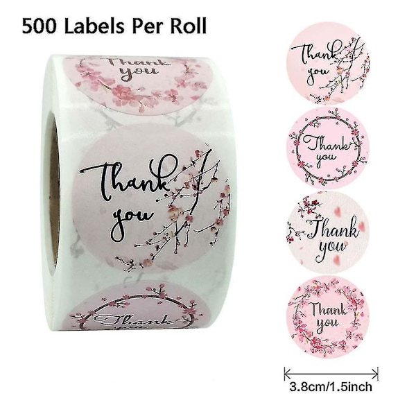 500 st/rulle 4 Designs Blommor Tack Stickers Bröllopsgåvor Fest Handgjorda Scrapbooking Presentförpackning Tätnings Etiketter