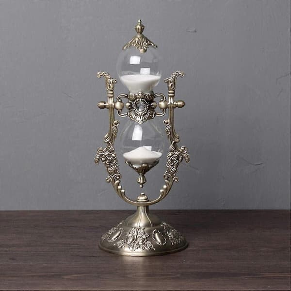 Timeglass, 15 Minutter Timeglass, Preget Hvitt Sand Metall Glass Timeglass