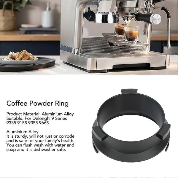 Kaffepulverring 51 mm Aluminiumlegering Håndfri Doserings Tragt Til Delonghi 9 Serie 9335 9155 9355 9665 Sort