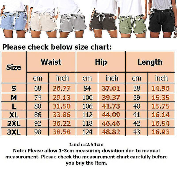 Dame Bomuld Hør Sommer Snøre Elastisk Talje Shorts Bukser