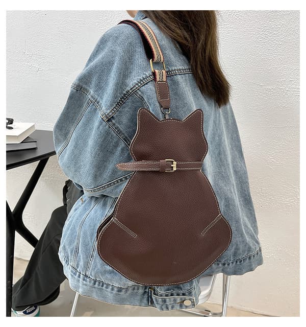 Katt crossbody-veske, enkel brystveske, lær, dyp brun