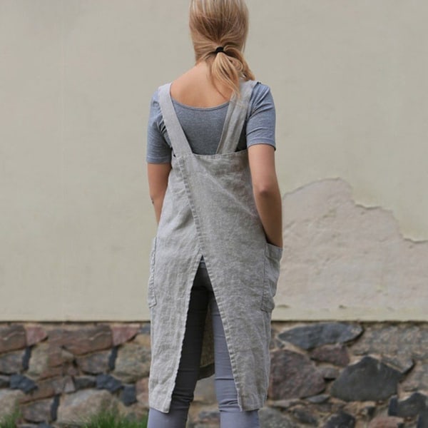 ##/M Kjøkkenforkle Pinafore Forkle Hagearbeid Bomullslin Frontlomme##/