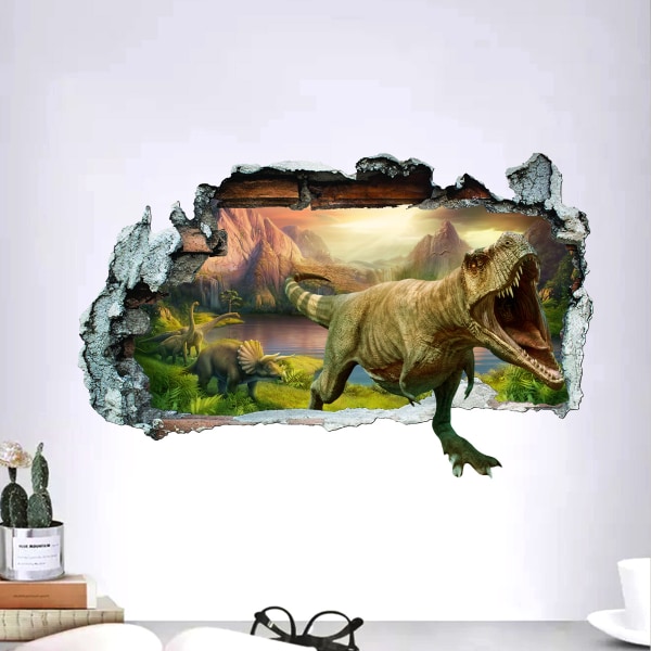 En bit 40×60CM trasig vägg 3D dinosauriedjur väggdekaler