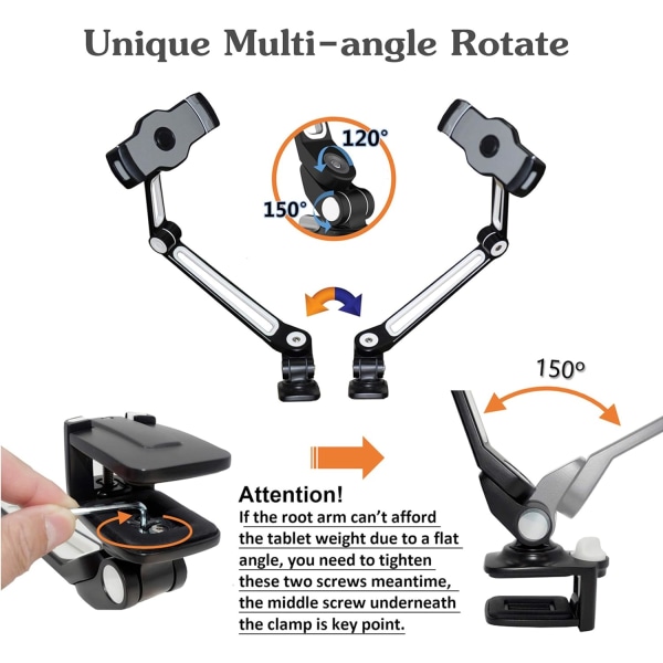 Tablet Stativ, Robust Aluminium Arm Klips iPad Smartphone Telefon iPh