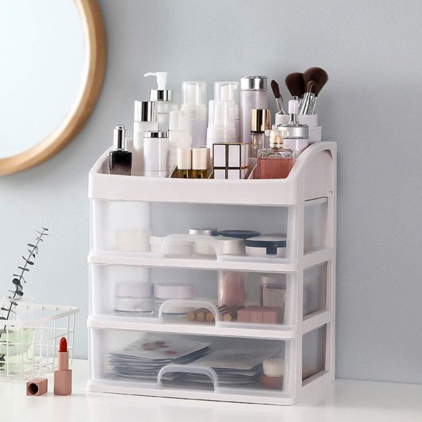 Desktop Makeup Organizer med 3 lådor Cosmetic Organizer Displ