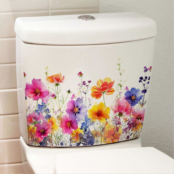Värikäs kukka-wc-tarra, irrotettava, itseliimautuva, vedenpitävä PVC-materiaali, olohuoneen, kylpyhuoneen seinätaide, kukkakuvioinen wc-istuimen koristetarra Little Flower