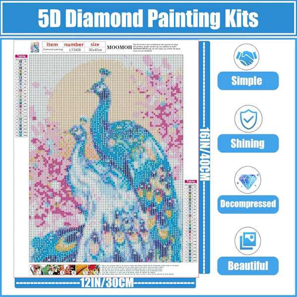 ##/Diamantmaleri Sæt til Voksne - 5D Diamant Kunst Sæt - To Påfugle##/