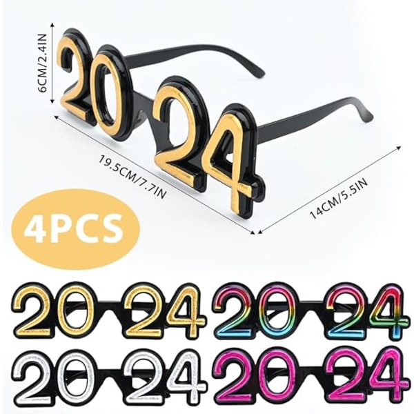 4 stykker 2024 tredimensionelle godt nytårsbriller, Exquis