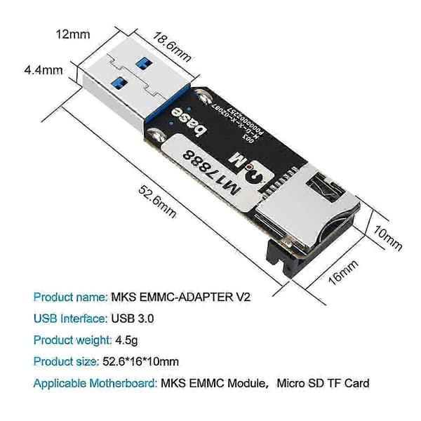 For MKS EMMC-ADAPTER V2 USB 3.0 Kortleser for MKS EMMC Modul Micro-SD TF Kort MKS Pi MKS SKIPR