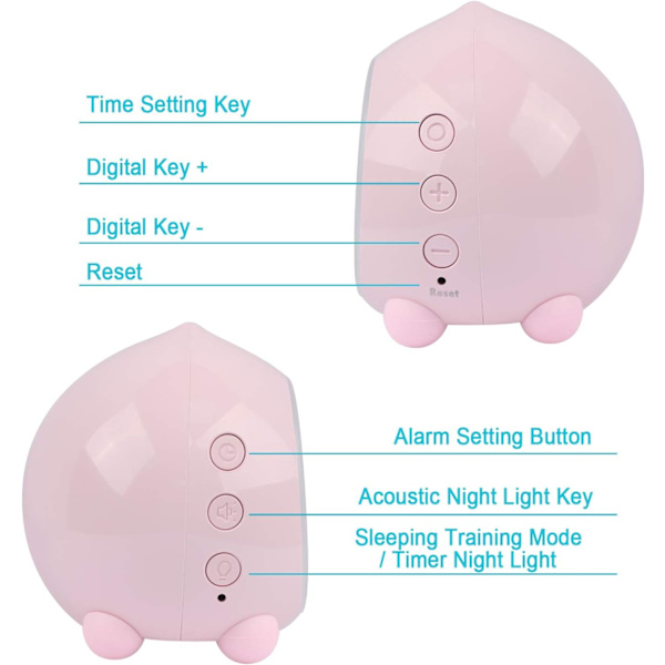 Barnealarmklokke med lys, digital LED-lampe, alarmklokke