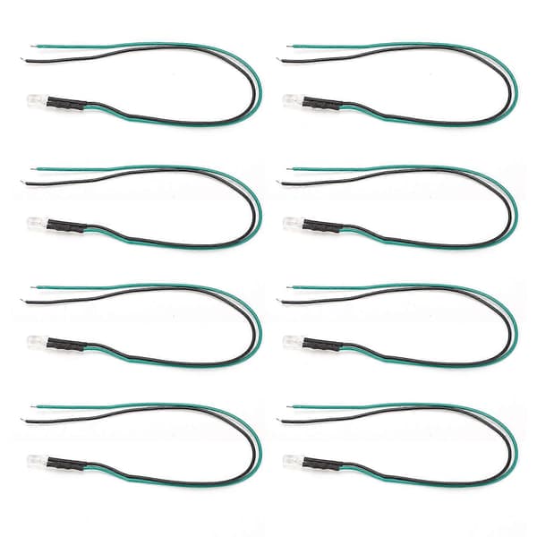 20 stk. LED Pre Wired LightEmitting Diode Normalt Åpen Rund Høy Lysstyrke InLine 12V 5mm (Hvit Emit Grønn)