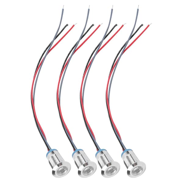 4 Set Förkopplade Runda Lysdioder Vattentäta Metall 2-Färgsindikator Gemensam Katod 12mm 12-24V (Röd och Blå)