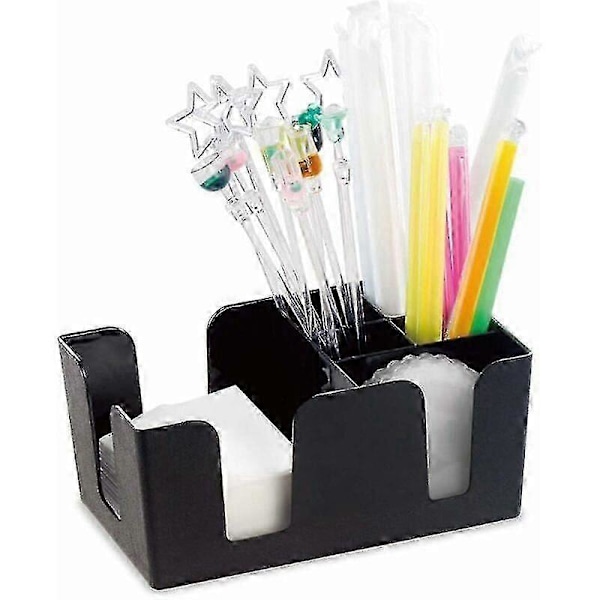 Plastik Opbevaringsbar Organizer, Servietholder Sugerør Håndklædeholder Opbevaringsboks, Sort