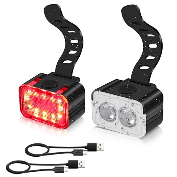 Todelt sæt (forlygte + baglygte) cykellys USB opladning