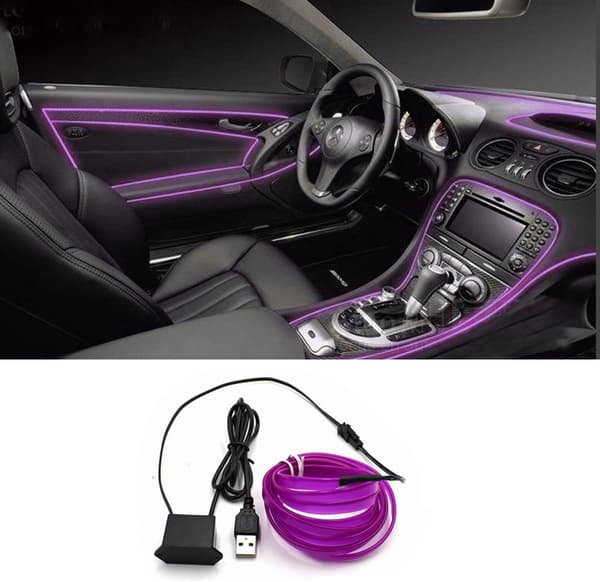 5M/15FT, Lila Tråd Inre Bil LED-Stripljus, USB Neon Glow