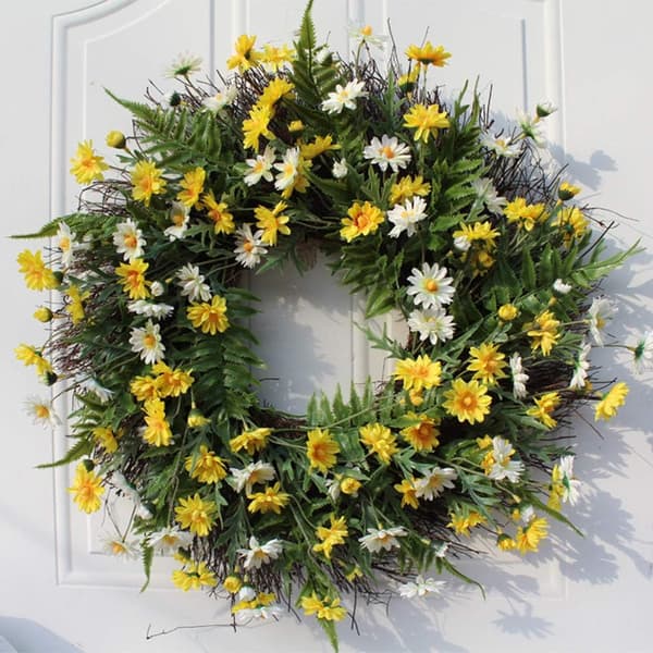 22 tum Daisy Kransar, Konstgjorda Blommor Vårkrans för Framdörr