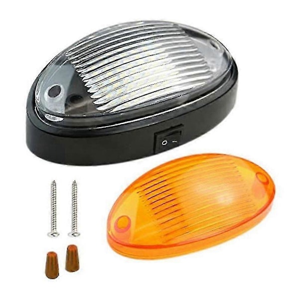 12V LED-lys 400 Lumen Belysningsarmatur med Kontakt Campingvogn Båd Markise Anneks Tunnel Klar og Amber