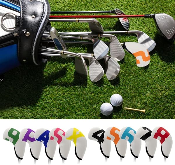 10 stk. Golfhætter - Hvid, Golfkøllehoveddæksler med store farverige