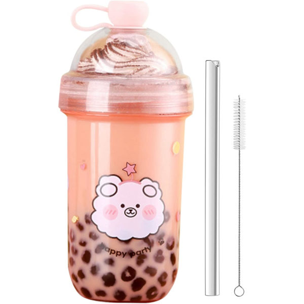 Bubbeltekopps, 560ML Återanvändbara Dryckeskoppar med Lock och Sugrör,
