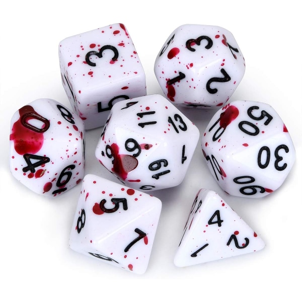 D&D Tärningssats (Fuchsia) med Oregelbundna Blodröda Prickar Polyh