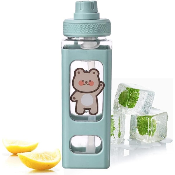 ##/Vattenflaska 700ml med sugrör - grön, söt vattenflaska##/