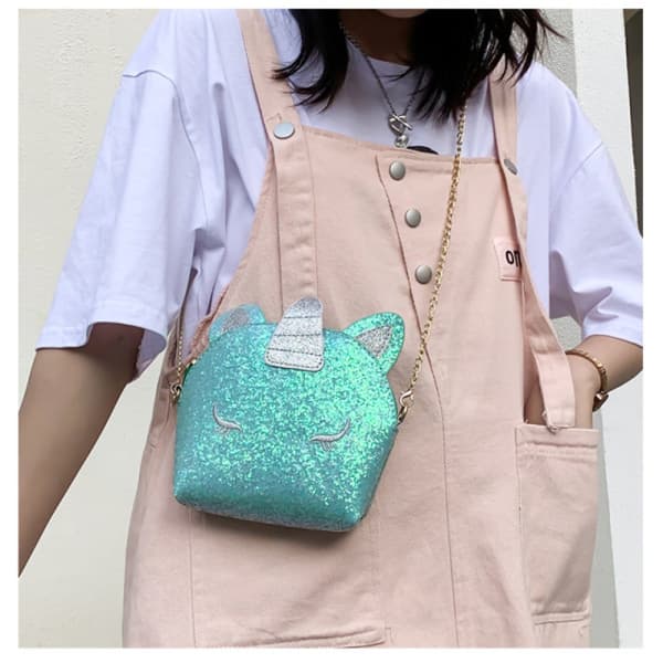 (Grön) Enhörning Crossbody Plånbok Väska Glitter Paljett Plånbok