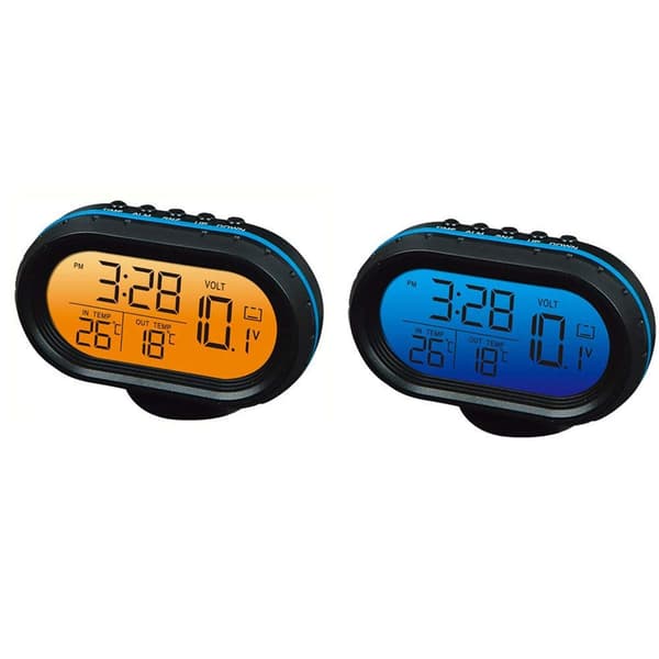 12V Bil Digital Termometer Voltmeter Klok Alarm Monitor, Klok