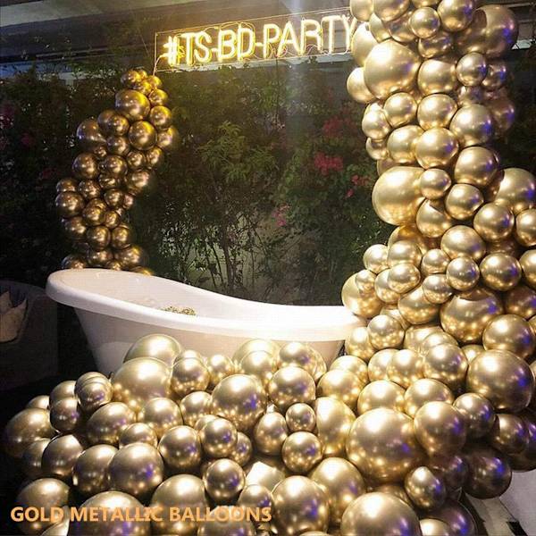 Guld Metallic Krom Latexballonger, 100-pack 12 tum Runda Helium