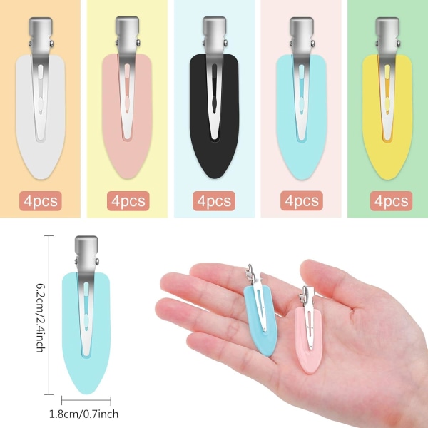 20 st No Bent Hårclips (Rosa, Vit, Svart, Gul, Grön)