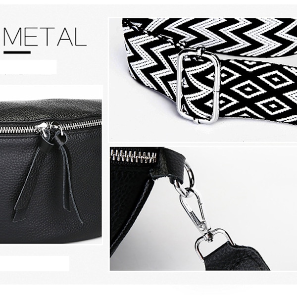 Sort Crossbody Taske Dame Læder Bred