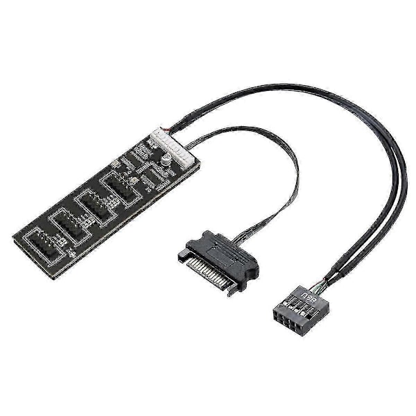 9-pinners USB-header splitter med SATA-strømkabel, intern USB-hub-utvidelse USB 2.0-splitterkobling