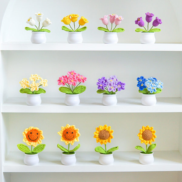 /#/Konstgjord växt grön i kruka Stickade blommor ros 1 st/#/