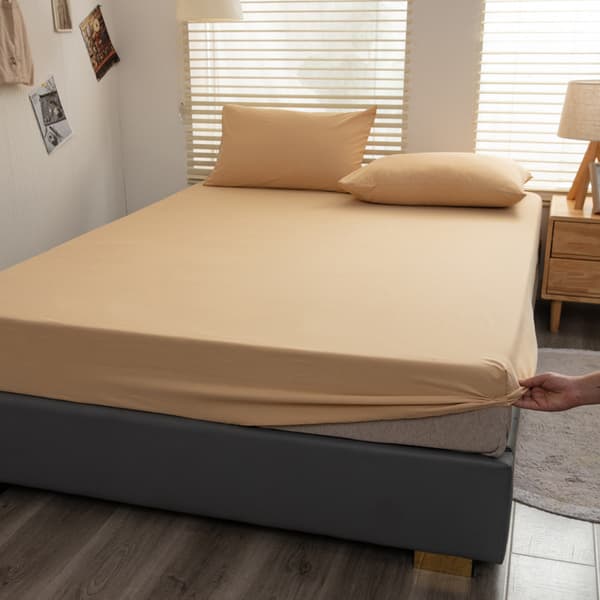 Vasket bomull khaki formsydd laken 180*200cm, 2 stk putevar