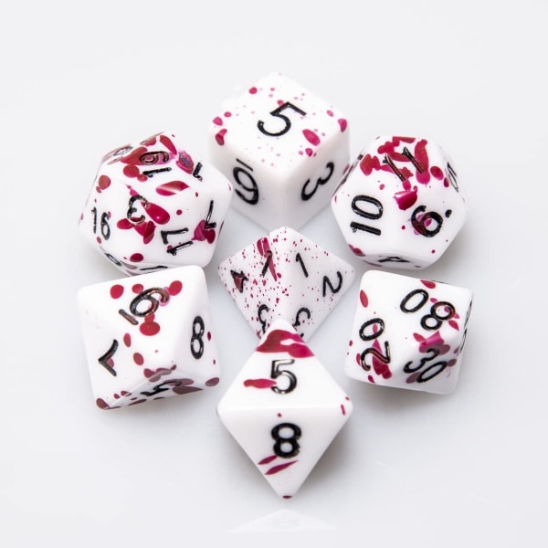D&D Tärningssats (Fuchsia) med Oregelbundna Blodröda Prickar Polyh