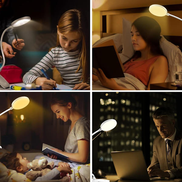 Laddbar Trådlös LED-Skrivbordslampa, 3 Färger och 3 Dimbara, USB