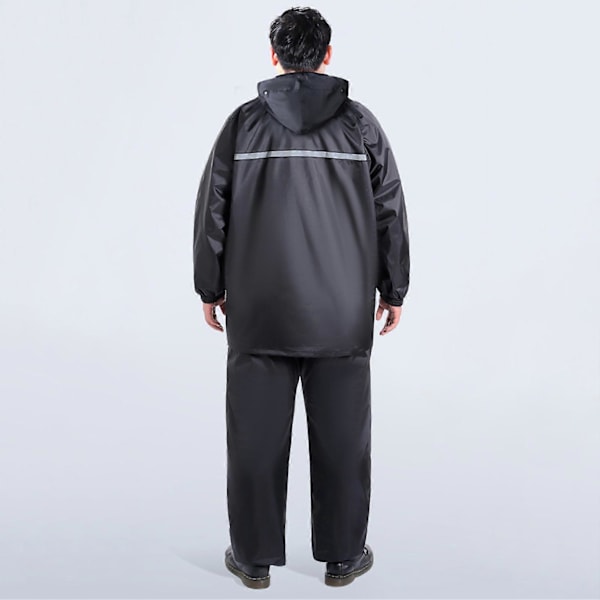 2 stk./sett Regndress for voksne, vanntett, pustende, godt synlig refleksstripe, utendørs regnjakke og bukse, regntøy med hette for menn og kvinner 5XL B