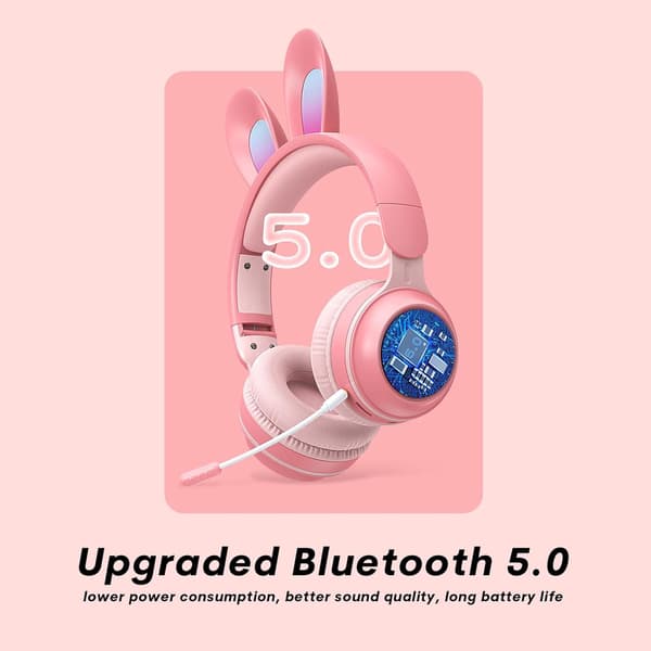Bluetooth-hörlurar, barnhörlurar med lysande kaninöron (blå)