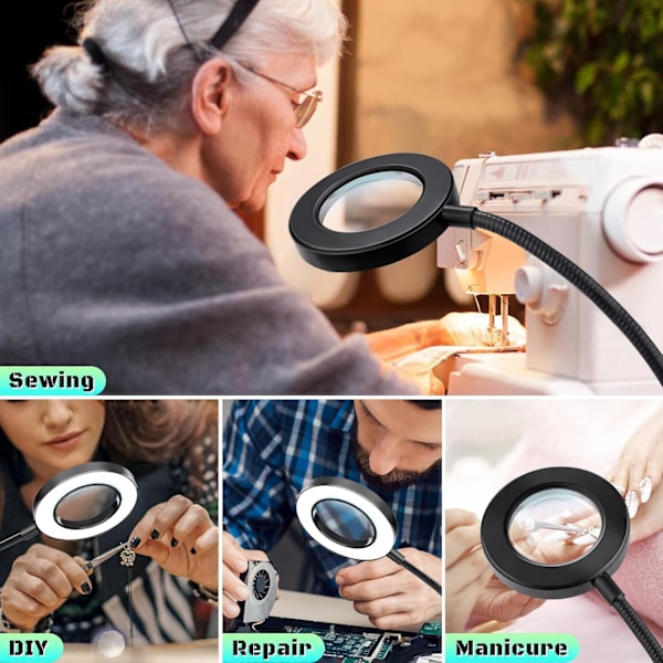 10X Bordlupe med LED-lys 3 tilstande til håndværk DIY Reparation