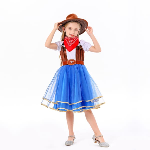 Prinsessdräkter för barn denimkjol kostym blå (M 130-140CM)