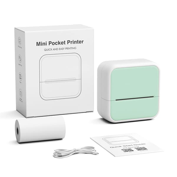Bluetooth termisk skrivare, etikettskrivare med 1 rulle etiketpapper (grön)