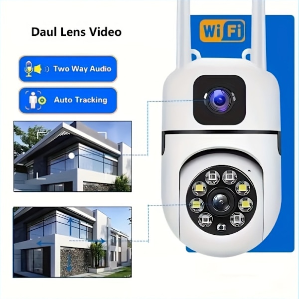 Dubbla Linser FHD 1080P Säkerhetskamera Med Smart Rörelsedetektering 2.4GHz 2-PACK