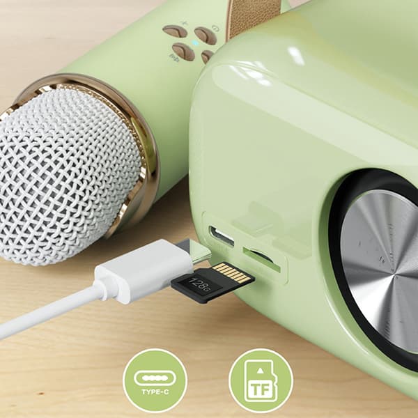 Mini Karaoke-laite lapsille Bluetooth-kaiutin 2 mikrofonilla (valkoinen)