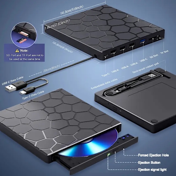 Kompakti 8-in-1 ulkoinen DVD-asema kannettaville tietokoneille - USB 3.0, erittäin ohut ja kannettava