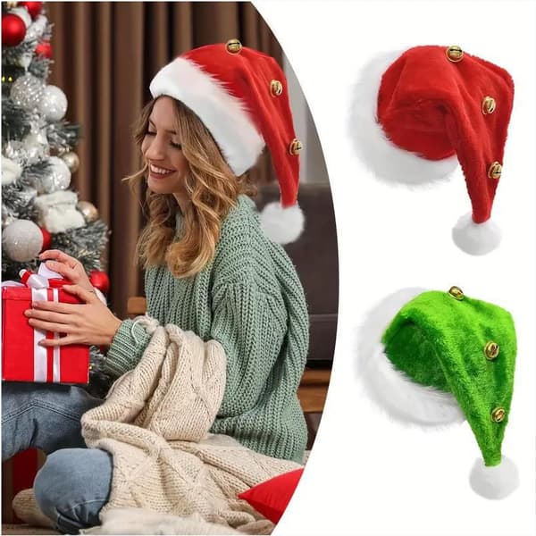 Julehat, Unisex julehat med klokker Plys julehat (rød-4 stk)