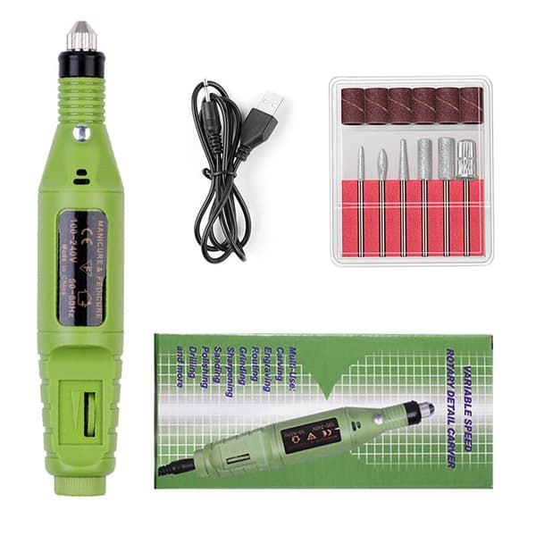 Elektrisk nagelfil USB med 6 poleringstillbehör (grön)