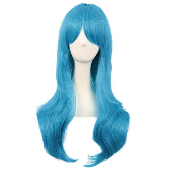 peruk Anime lång lockig peruk 70CM (Cyanblå)