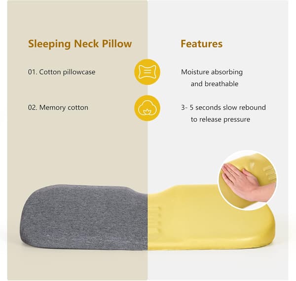 Nakkestøttepude til smertelindring under søvn, memory foam nakkepude mørkegrå