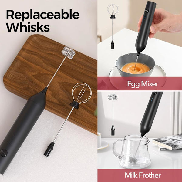 Mælkeskummer, USB genopladelig elektrisk blender (sort)